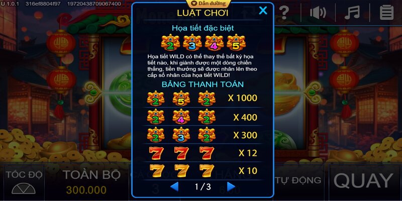Bảng quy đổi tiền thưởng khi thắng cược của game Money Lio